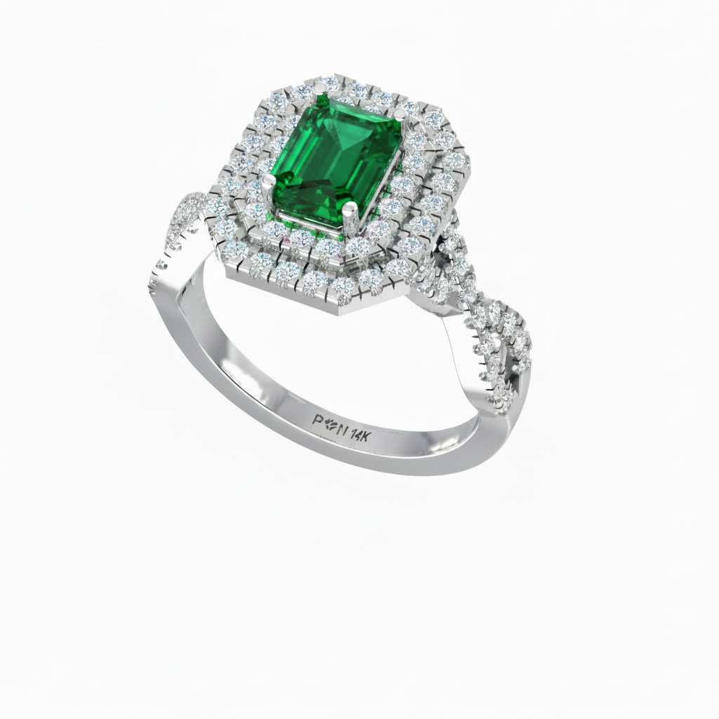Emerald Cut Emerald One Cart With Double Halo