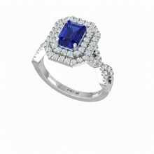 Load image into Gallery viewer, Emerald Cut Sapphire One Cart With Double Halo