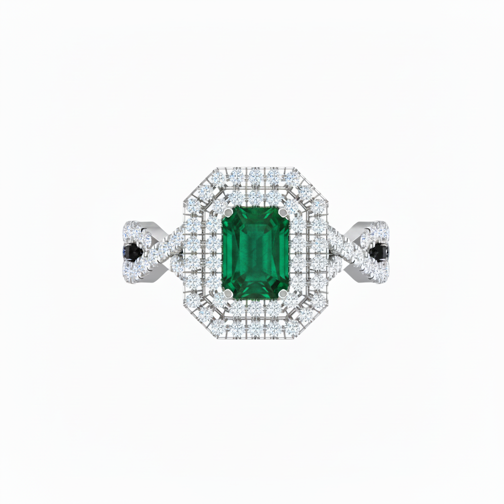 Emerald Cut Emerald One Cart With Double Halo