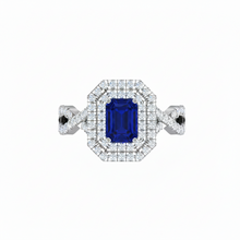 Load image into Gallery viewer, Emerald Cut Sapphire One Cart With Double Halo