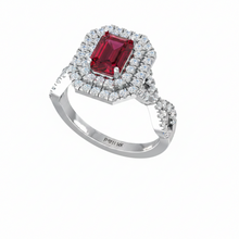 Load image into Gallery viewer, Emerald Cut Ruby One Cart With Double Halo