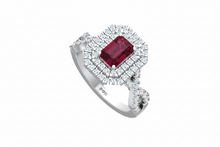 Load image into Gallery viewer, Emerald Cut Ruby One Cart With Double Halo