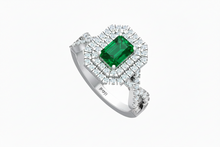 Load image into Gallery viewer, Emerald Cut Emerald One Cart With Double Halo