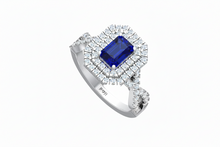 Load image into Gallery viewer, Emerald Cut Sapphire One Cart With Double Halo