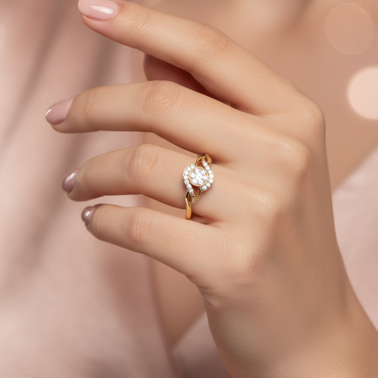 Elegant Twisted Halo Flower Center Diamond