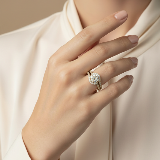 Dual-Row Floral Cluster Halo Diamond