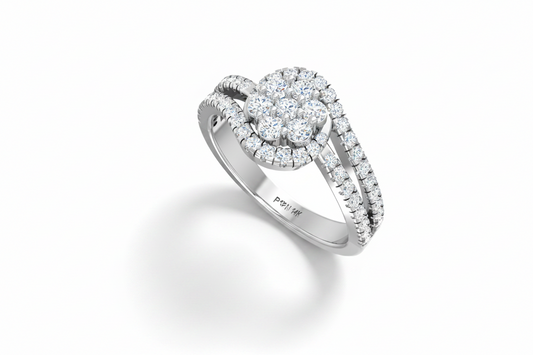 Dual-Row Floral Cluster Halo Diamond