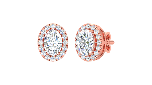 Oval Center Scalloped Halo Stud Earrings