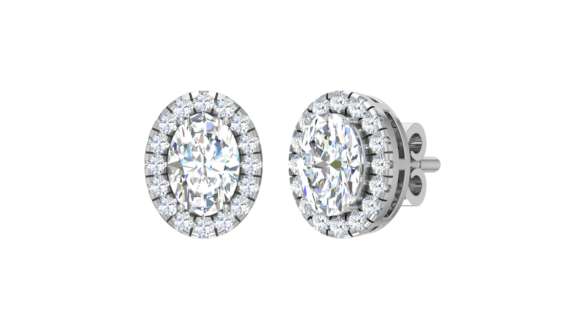 Oval Center Scalloped Halo Stud Earrings