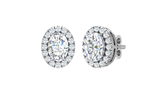 Oval Center Scalloped Halo Stud Earrings