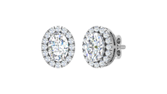 Oval Center Scalloped Halo Stud Earrings