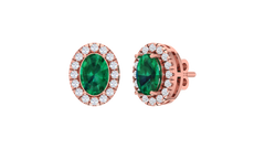 Emerald Oval Center Scalloped Halo Stud Earrings