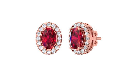 Oval Center Scalloped Halo Stud Earrings