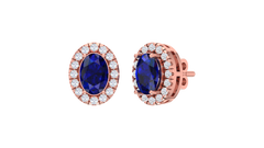 Sapphire Oval Center Scalloped Halo Stud Earrings