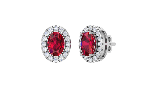 Oval Center Scalloped Halo Stud Earrings