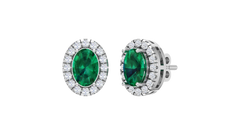 Emerald Oval Center Scalloped Halo Stud Earrings