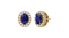 Sapphire Oval Center Scalloped Halo Stud Earrings