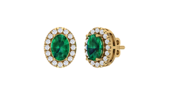 Emerald Oval Center Scalloped Halo Stud Earrings