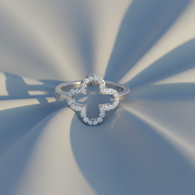 Gossamer Floral-Outline Diamond Open Petal Botanical Void-Form Delicate