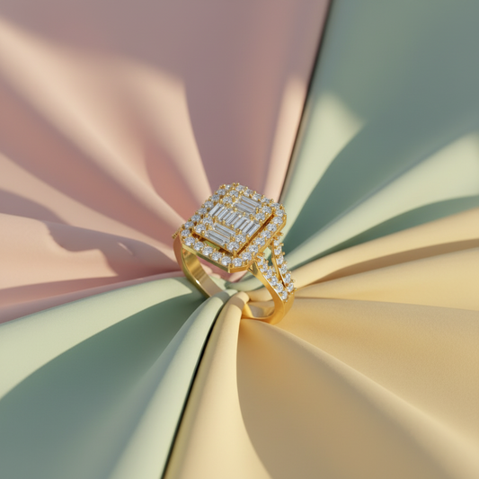 Tiered Halo Cluster Baguette And Round Diamond