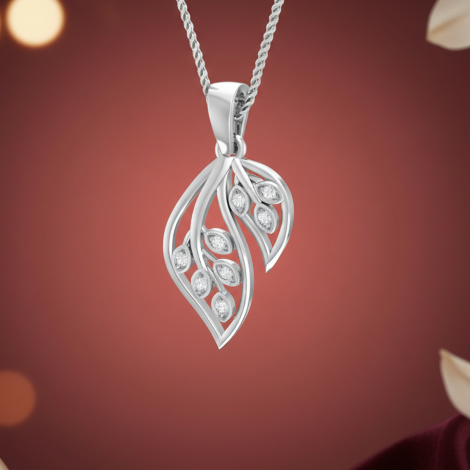 Organic Leaf Silhouette Diamond Dangle