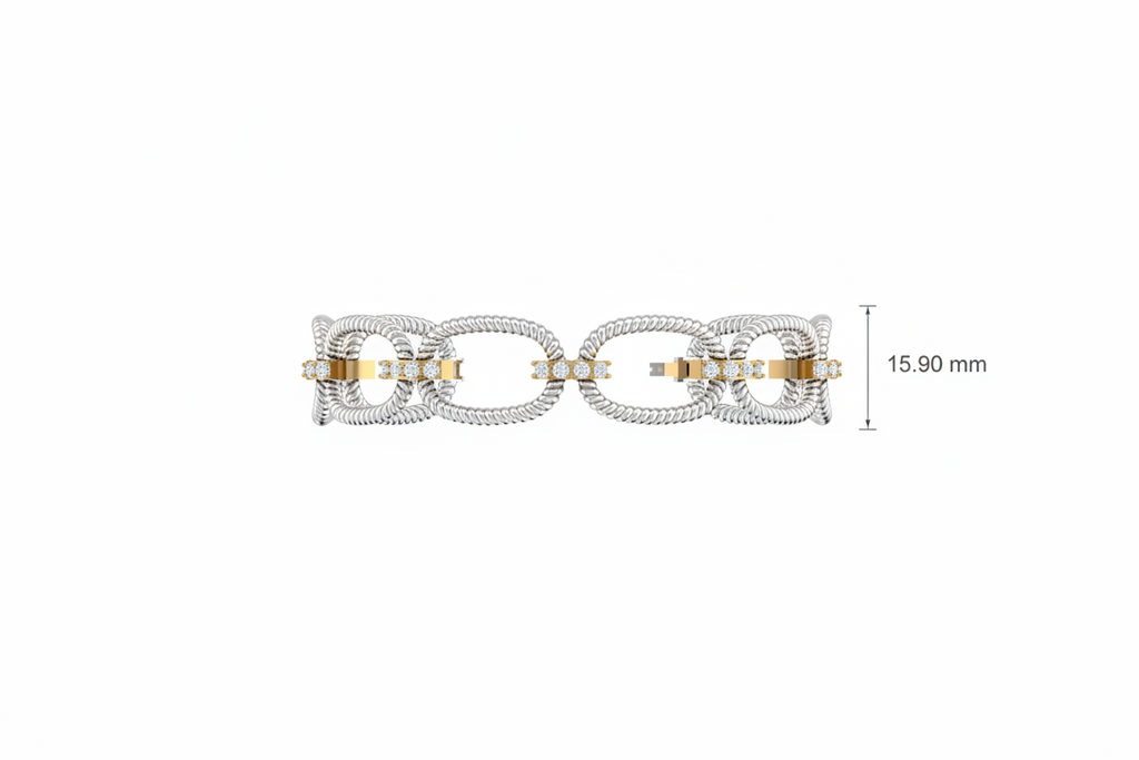 Two-Tone Gold Rope Link Diamond Bracelet