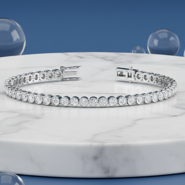 Bezel Set Natural Round Diamond Tennis Bracelet