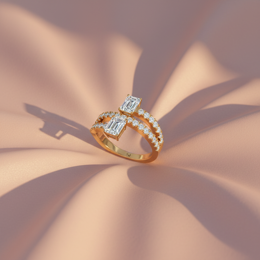 Toi Et Moi Dual Emerald Cut Bypass Ring