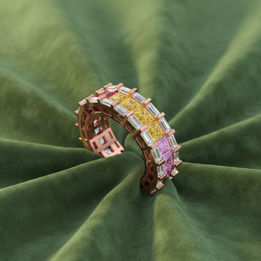 Princess Baguette Two Row Channel Eternity Band