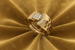 Square Inset and Linear Cut-Out Detail Open Work Diamond