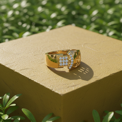 Square Inset and Linear Cut-Out Detail Open Work Diamond