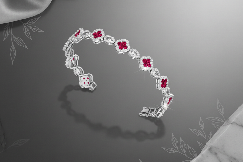 Ruby and Diamond Floral Link Bracelet