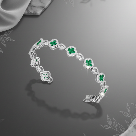 Emerald and Diamond Floral Link Bracelet