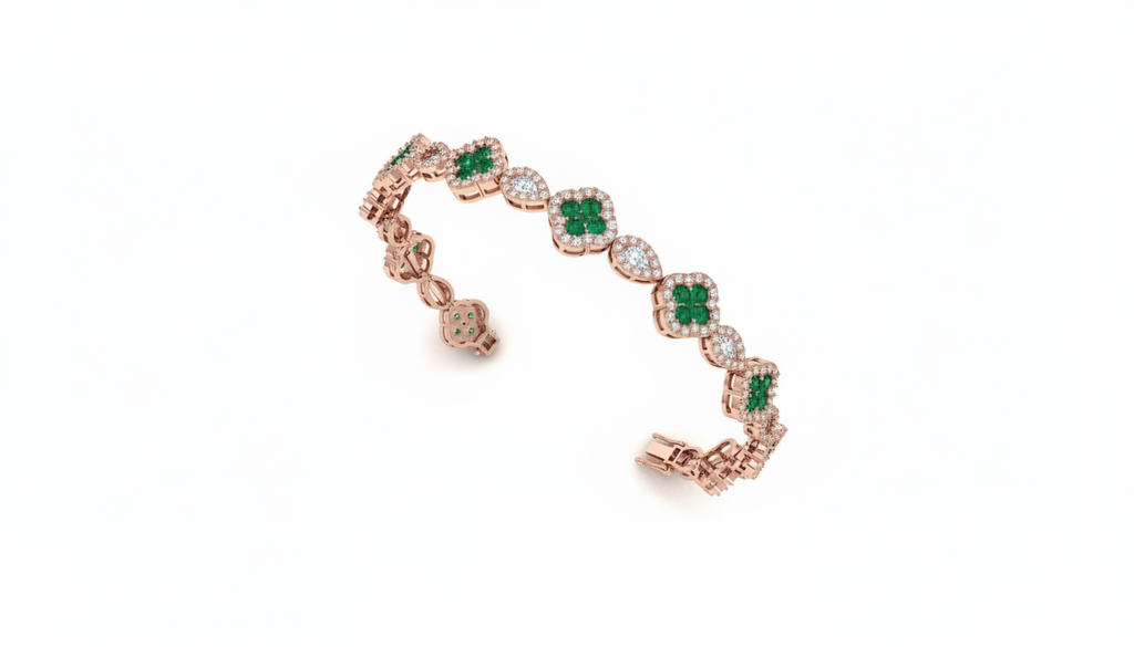 Emerald and Gold & Diamond Clover Bracelet