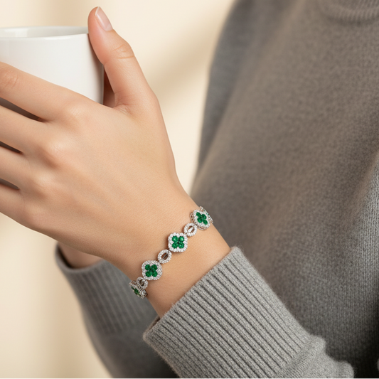 Emerald and Diamond Floral Link Bracelet