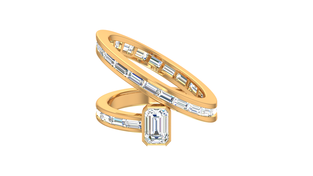 Emerald Cut Baguette Channel Coil Ring