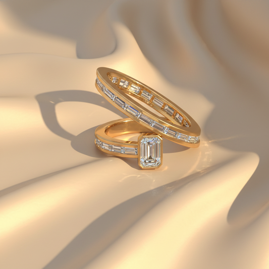 Emerald Cut Baguette Channel Coil Ring