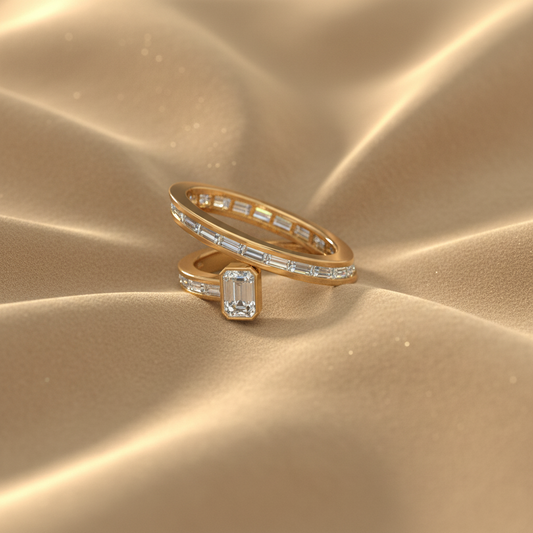 Emerald Cut Baguette Channel Coil Ring
