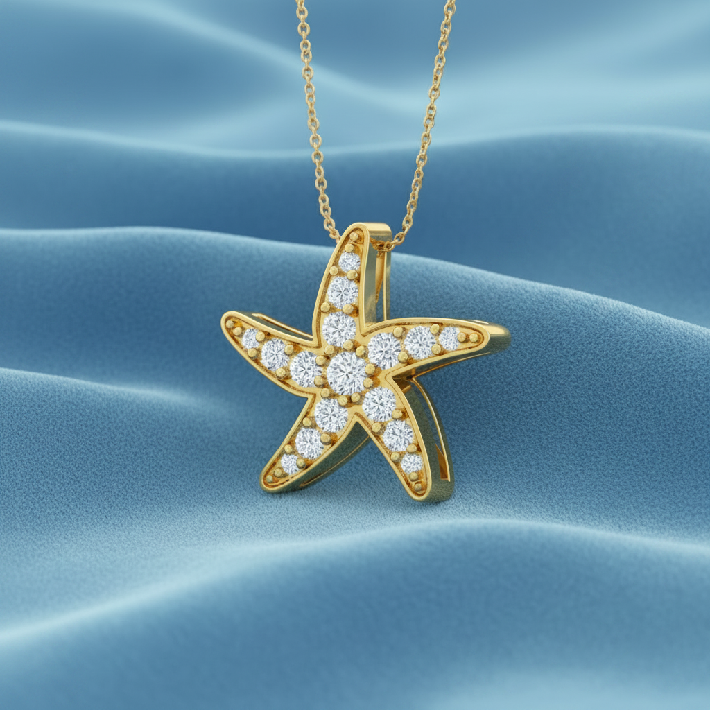 Dainty Diamond Starfish Necklace With Chain
