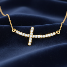 Load image into Gallery viewer, Dainty Diamond Sideways Cross Necklace With Chain
