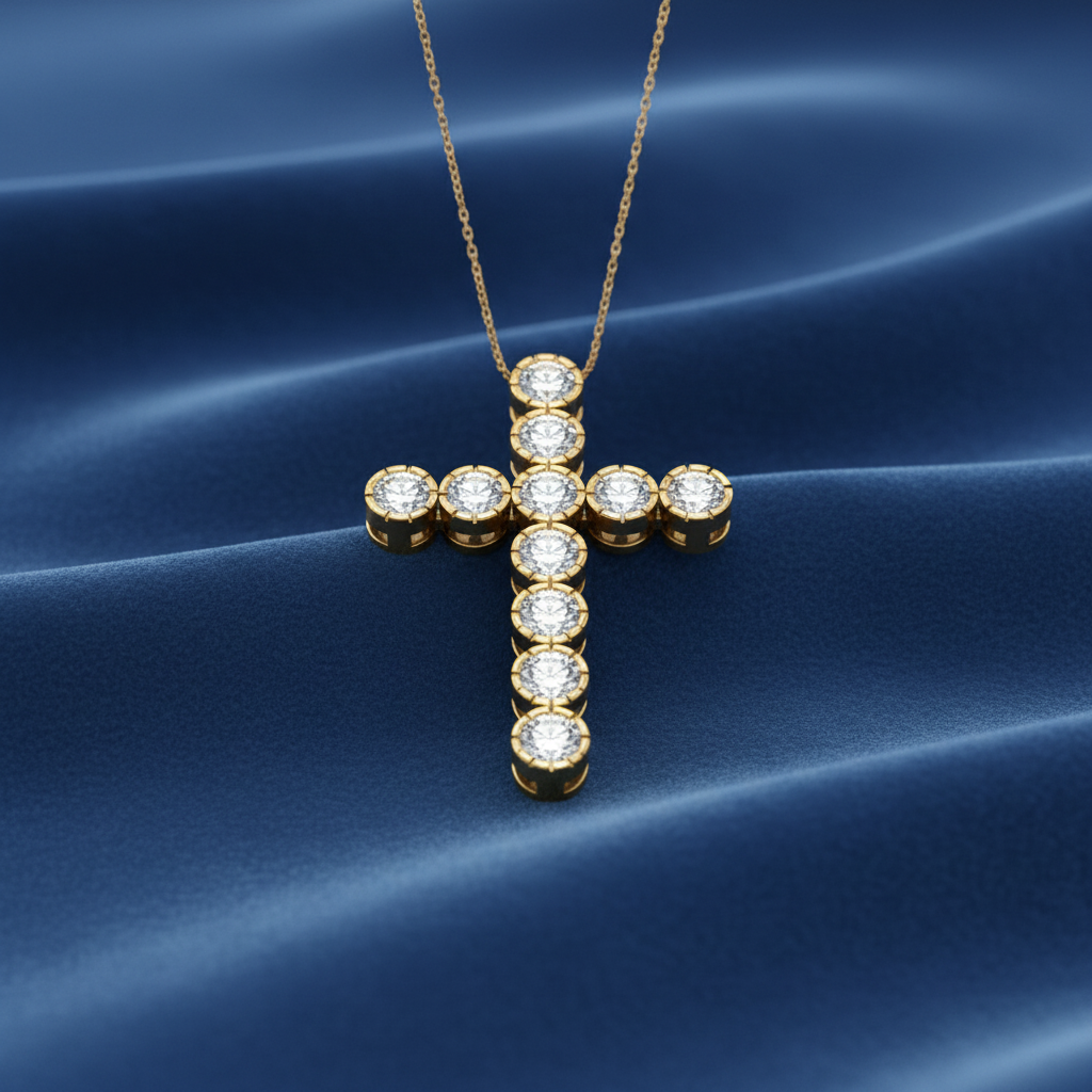Genuine Diamond & Gold Cross Necklace with Chain