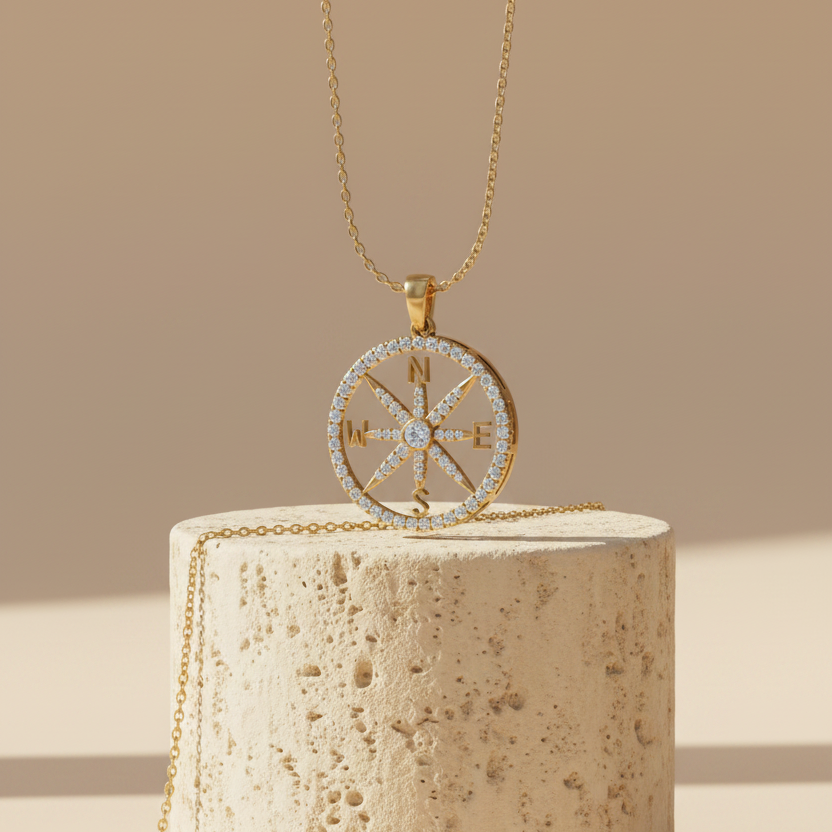 The Compass Diamond Gold Pendant