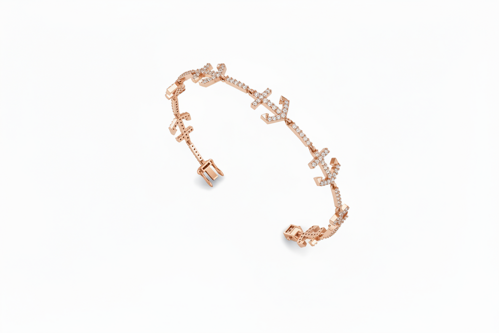 Gold and Diamond Anchor Link Bracelet
