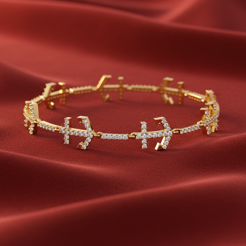 Gold and Diamond Anchor Link Bracelet