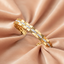 Load image into Gallery viewer, Geometric Scale Design Gold &amp; Diamond Cuff Bracelet