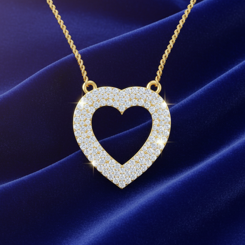 Dainty & Elegant Diamond Heart Necklace With Chain for Women