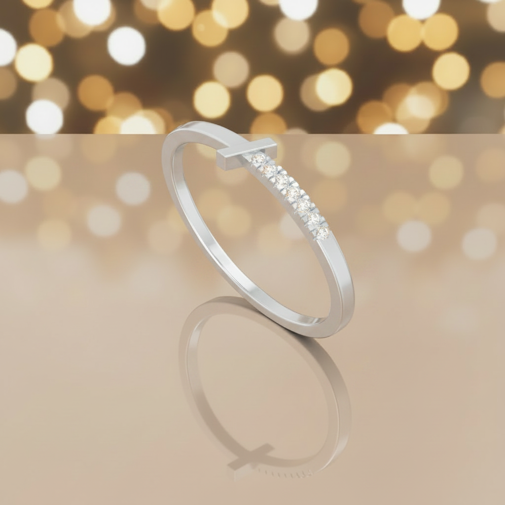 Minimalist T-Silhouette Seven-Diamond Linear Brilliant Encrusted Geometric