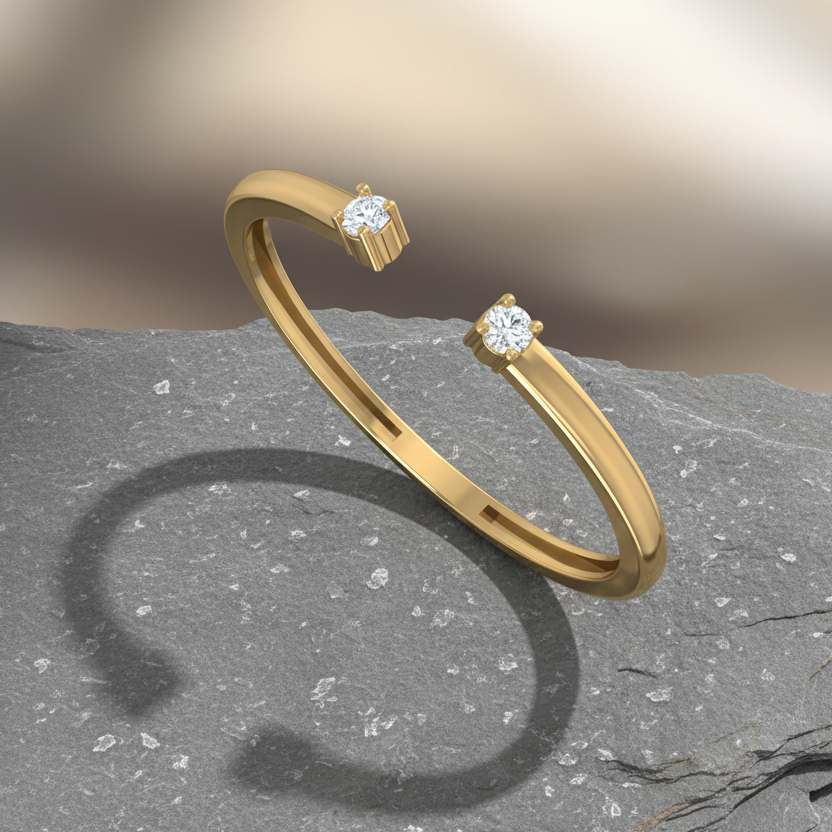 Delicate Open Gap Split Cuff Dual Diamond Tip-Set Minimalist Sculptural