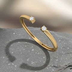 Delicate Open Gap Split Cuff Dual Diamond Tip-Set Minimalist Sculptural