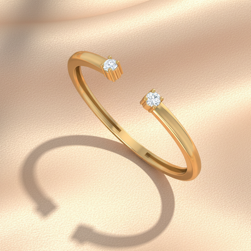 Delicate Open Gap Split Cuff Dual Diamond Tip-Set Minimalist Sculptural
